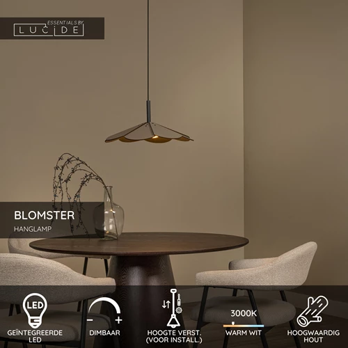 Lucide BLOMSTER - Hanglamp - Ø 47 cm - LED Dimb. - 1x9W 2700K - Taupe | Essential - USP